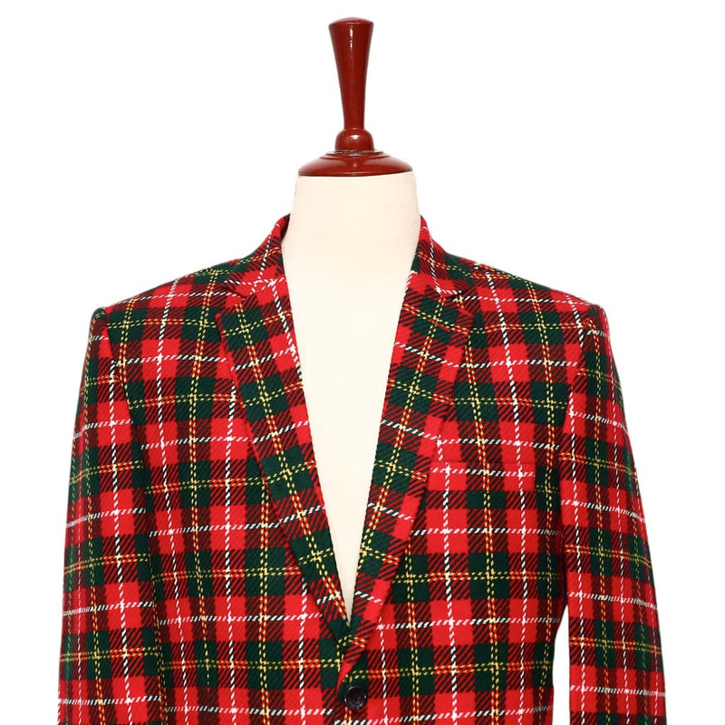 Mens Blazer Tartan Plaid Red Green 100% Wool Christmas Jacket Sport Coat 42R