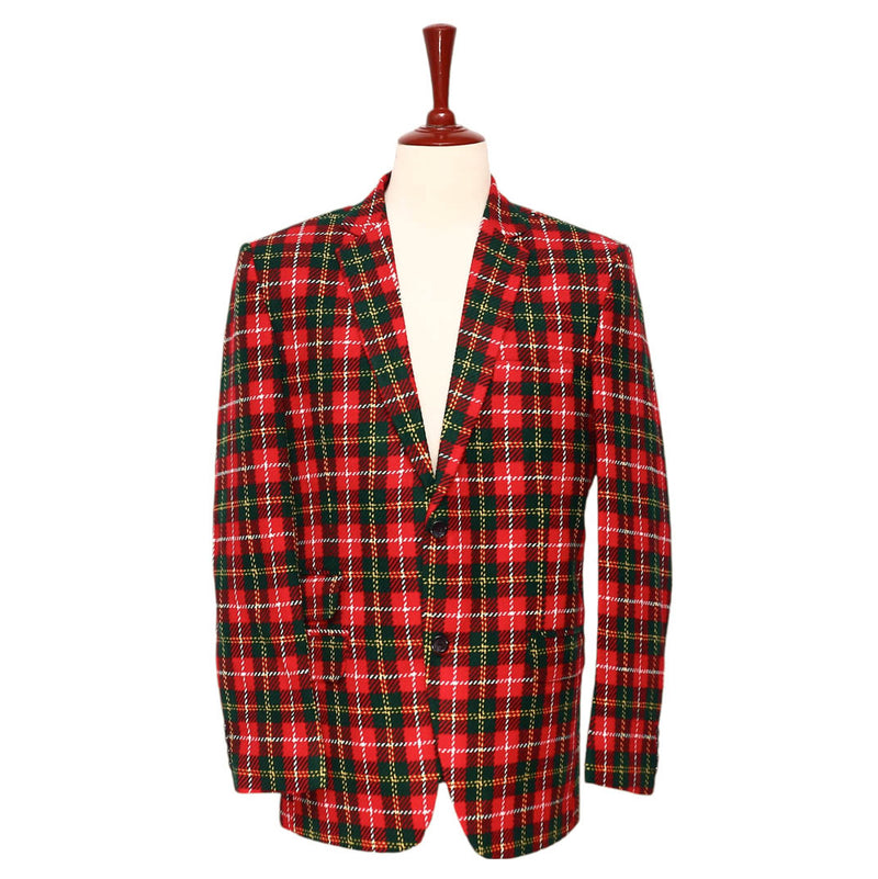 Mens Blazer Tartan Plaid Red Green 100% Wool Christmas Jacket Sport Coat 42R