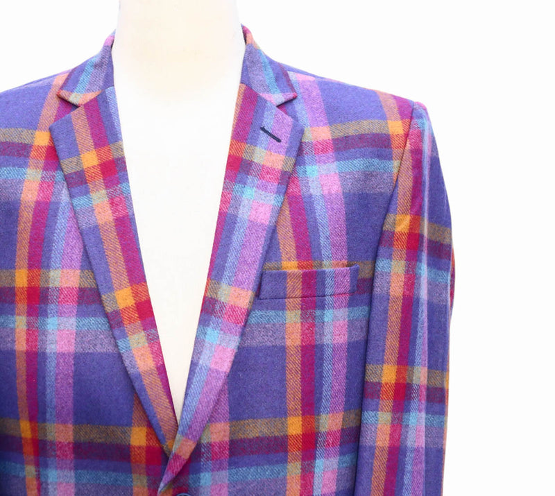 Mens Blazer Purple Pink Orange Plaid Wool Formal Party Jacket Wedding Sport Coat 42R