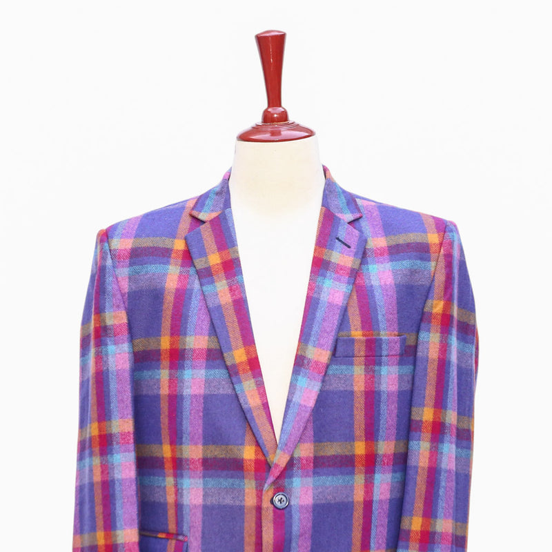 Mens Blazer Purple Pink Orange Plaid Wool Formal Party Jacket Wedding Sport Coat 42R