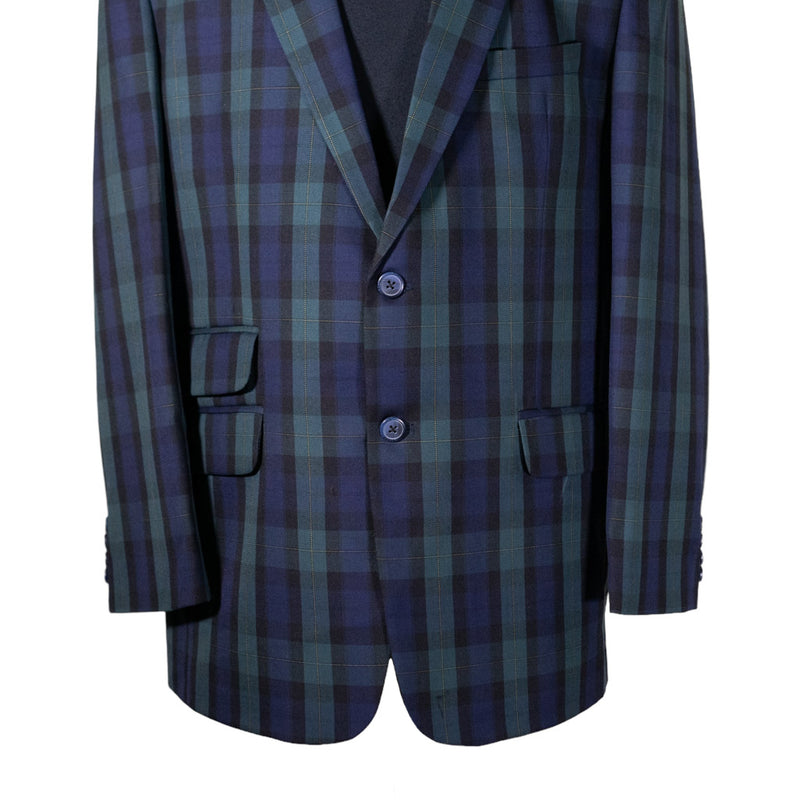 Mens Blazer Blue Green Yellow Tartan Plaid Cotton Dress Formal Suit Jacket Wedding Sport Coat 44R