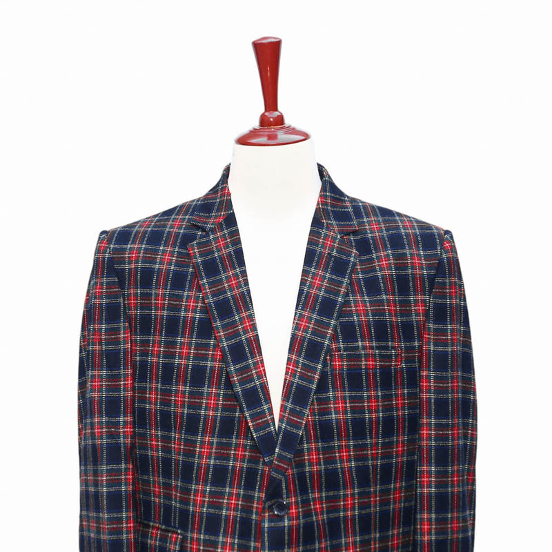 Mens Blazer Blue Red Tartan Plaid Wool Formal Party Jacket Wedding Sport Coat 46R
