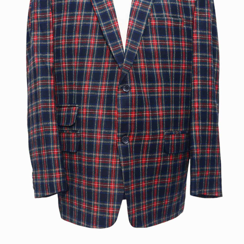 Mens Blazer Blue Red Tartan Plaid Wool Formal Party Jacket Wedding Sport Coat 46R