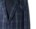 Mens Blazer Blue Green Yellow Tartan Plaid Cotton Dress Formal Suit Jacket Wedding Sport Coat 44R