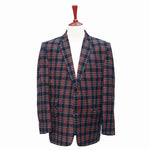 Mens Blazer Blue Red Tartan Plaid Wool Formal Party Jacket Wedding Sport Coat 46R