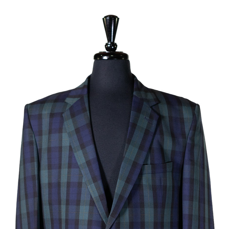 Mens Blazer Blue Green Yellow Tartan Plaid Cotton Dress Formal Suit Jacket Wedding Sport Coat 44R