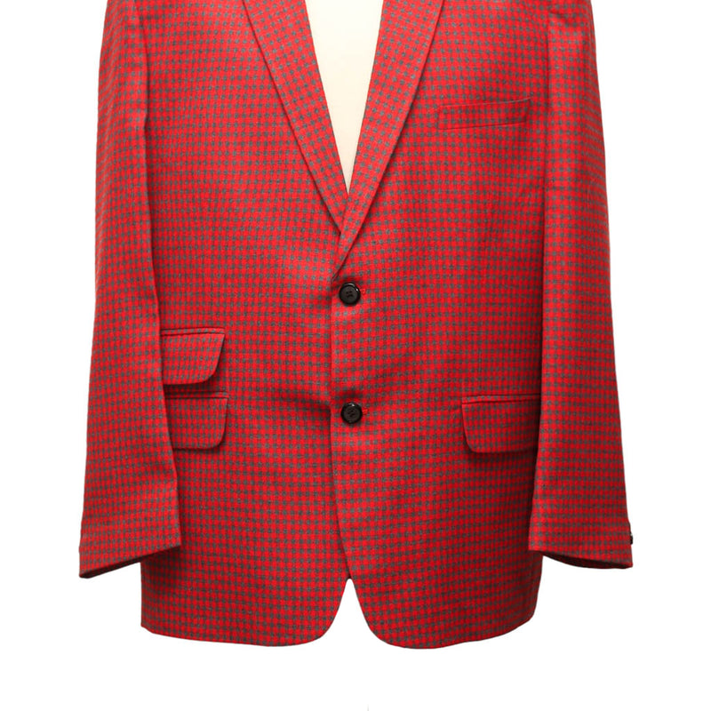 Mens Blazer Red Black Check Wool Handmade Dress Formal Suit Jacket Wedding Sport Coat 46R