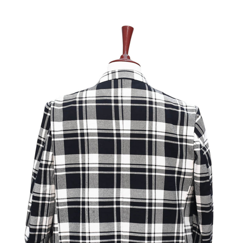Mens Blazer Black White Plaid Cotton Formal Party Jacket Wedding Sport Coat 46R