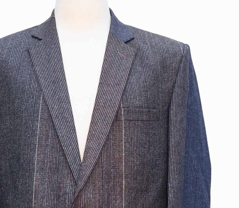 Mens Blazer Blue Bold Striped Wool 2 Button Dress Formal Suit Jacket Wedding Sport Coat 46R