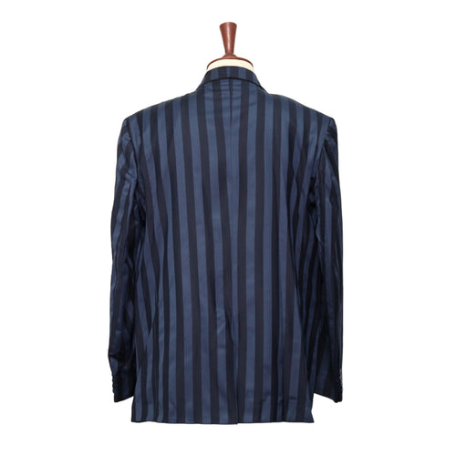 Mens Blazer Blue Bold Striped Wool 2 Button Dress Formal Suit Jacket Wedding Sport Coat 46R