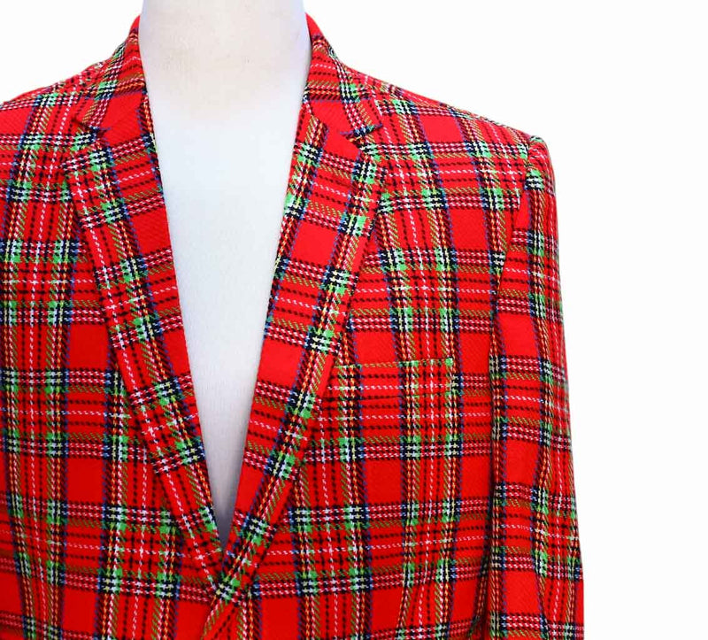 Mens Blazer Red Green Blue Tartan Plaid Wool Formal Party Jacket Christmas Sport Coat 42R