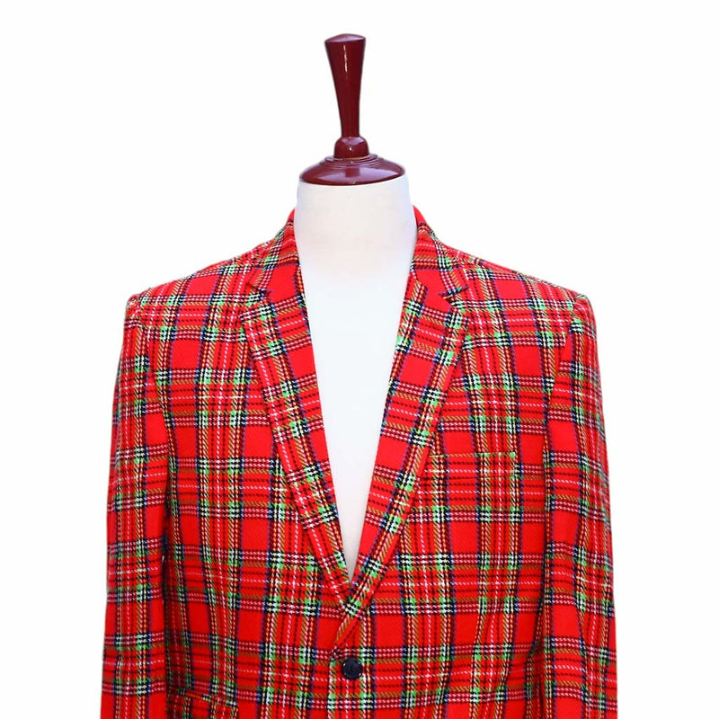 Mens Blazer Red Green Blue Tartan Plaid Wool Formal Party Jacket Christmas Sport Coat 42R