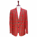 Mens Blazer Red Green Blue Tartan Plaid Wool Formal Party Jacket Christmas Sport Coat 42R