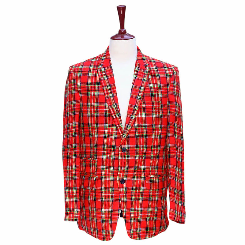 Mens Blazer Red Green Blue Tartan Plaid Wool Formal Party Jacket Christmas Sport Coat 42R