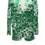 Mens Blazer Green White Floral Abstract Velvet Dress Formal Suit Jacket Wedding Sport Coat 42R