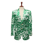 Mens Blazer Green White Floral Abstract Velvet Dress Formal Suit Jacket Wedding Sport Coat 42R