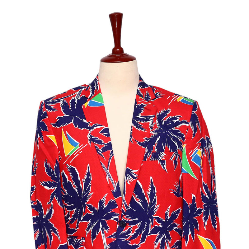 Mens Blazer Red Blue Hawaiian Beach Formal Party Jacket Wedding Sport Coat 42R