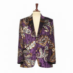 Mens Blazer Purple Paisley Velvet Designer Dress Formal Suit Jacket Wedding Sport Coat 46R