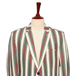 Mens Blazer Green Red White Striped Cotton Formal Party Jacket Christmas Sport Coat 42R