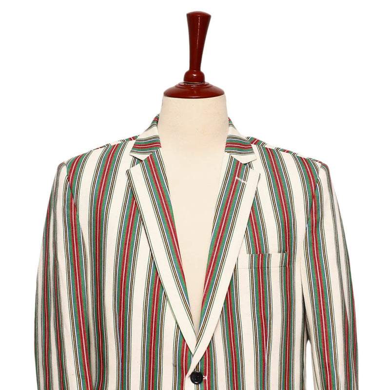 Mens Blazer Green Red White Striped Cotton Formal Party Jacket Christmas Sport Coat 42R