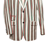 Mens Blazer Green Red White Striped Cotton Formal Party Jacket Christmas Sport Coat 42R