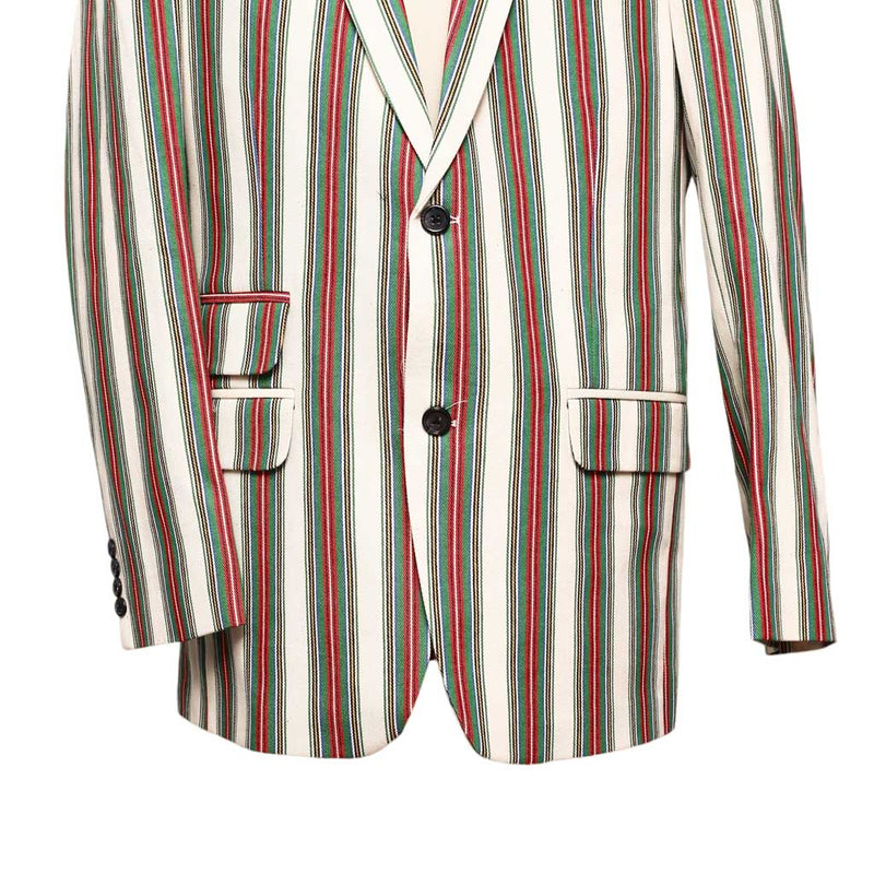 Mens Blazer Green Red White Striped Cotton Formal Party Jacket Christmas Sport Coat 42R