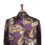 Mens Blazer Purple Paisley Velvet Designer Dress Formal Suit Jacket Wedding Sport Coat 46R