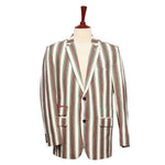 Mens Blazer Green Red White Striped Cotton Formal Party Jacket Christmas Sport Coat 42R