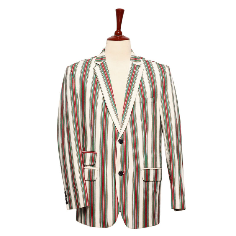 Mens Blazer Green Red White Striped Cotton Formal Party Jacket Christmas Sport Coat 42R