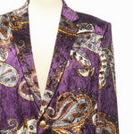 Mens Blazer Purple Paisley Velvet Designer Dress Formal Suit Jacket Wedding Sport Coat 46R