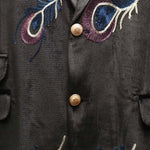 Mens Blazer Black Peacock Embroidered Velvet Designer Dress Formal Suit Jacket Wedding Sport Coat 46R
