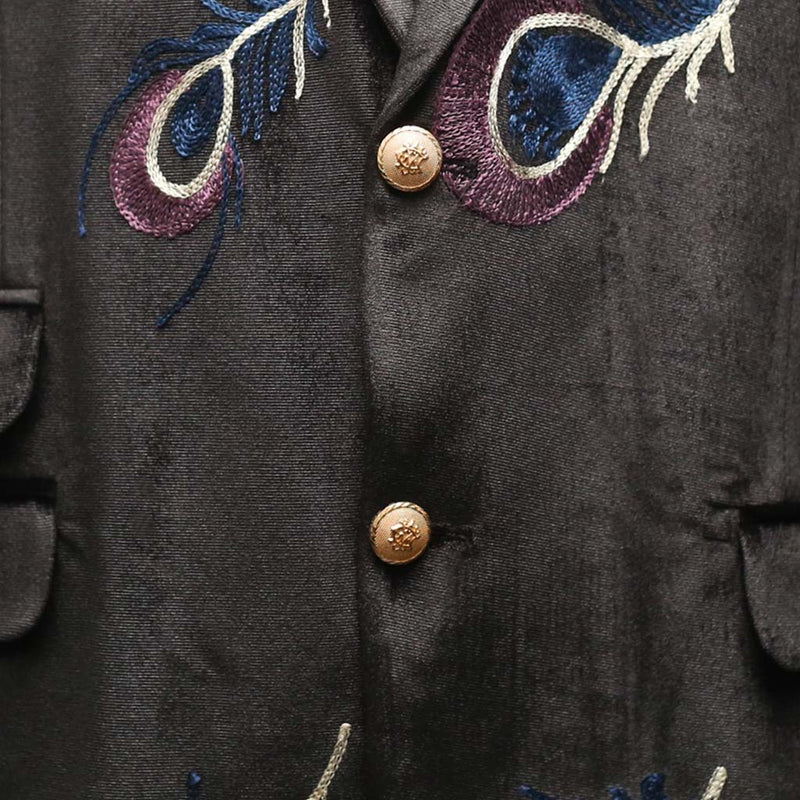 Mens Blazer Black Peacock Embroidered Velvet Designer Dress Formal Suit Jacket Wedding Sport Coat 46R