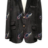 Mens Blazer Black Peacock Embroidered Velvet Designer Dress Formal Suit Jacket Wedding Sport Coat 46R