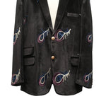 Mens Blazer Black Peacock Embroidered Velvet Designer Dress Formal Suit Jacket Wedding Sport Coat 46R