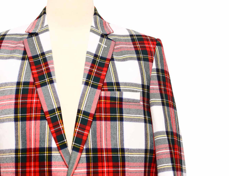Mens Blazer Red White Green Tartan Plaid Wool Formal Party Jacket Wedding Sport Coat 42R