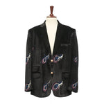 Mens Blazer Black Peacock Embroidered Velvet Designer Dress Formal Suit Jacket Wedding Sport Coat 46R