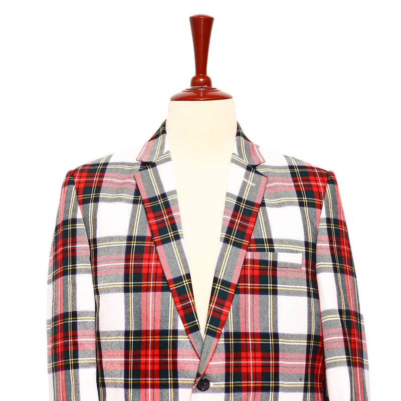 Mens Blazer Red White Green Tartan Plaid Wool Formal Party Jacket Wedding Sport Coat 42R