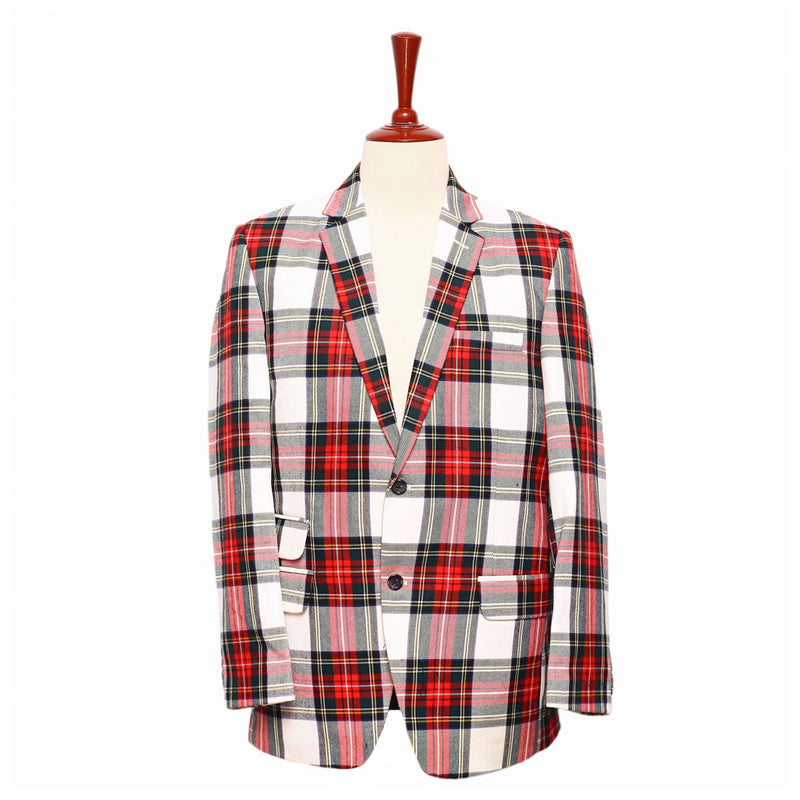 Mens Blazer Red White Green Tartan Plaid Wool Formal Party Jacket Wedding Sport Coat 42R