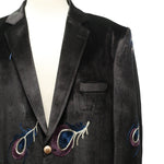 Mens Blazer Black Peacock Embroidered Velvet Designer Dress Formal Suit Jacket Wedding Sport Coat 46R