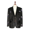Mens Blazer Black Floral Embroidered Velvet Designer Dress Formal Suit Jacket Wedding Sport Coat 46R