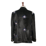 Mens Blazer Black Floral Embroidered Velvet Designer Dress Formal Suit Jacket Wedding Sport Coat 46R