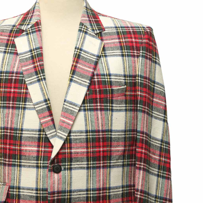 Mens Blazer White Red Tartan Plaid Wool 2 Button Dress Formal Suit Jacket Wedding Sport Coat 44R