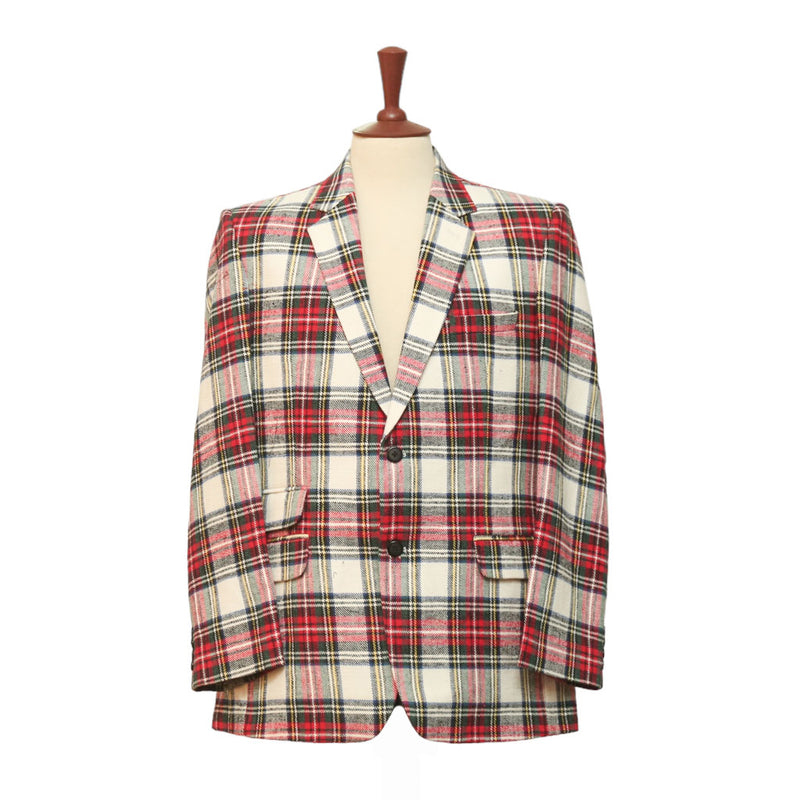 Mens Blazer White Red Tartan Plaid Wool 2 Button Dress Formal Suit Jacket Wedding Sport Coat 44R