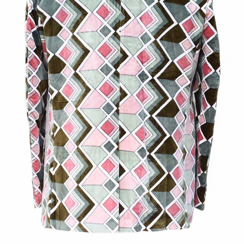 Mens Velvet Blazer Green Pink Geometric Abstract Wedding Party Jacket Sport Coat 42R