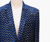 Mens Blazer Blue Gold Velvet Chevron Print Formal Party Jacket Wedding Sport Coat 42R
