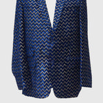 Mens Blazer Blue Gold Velvet Chevron Print Formal Party Jacket Wedding Sport Coat 42R