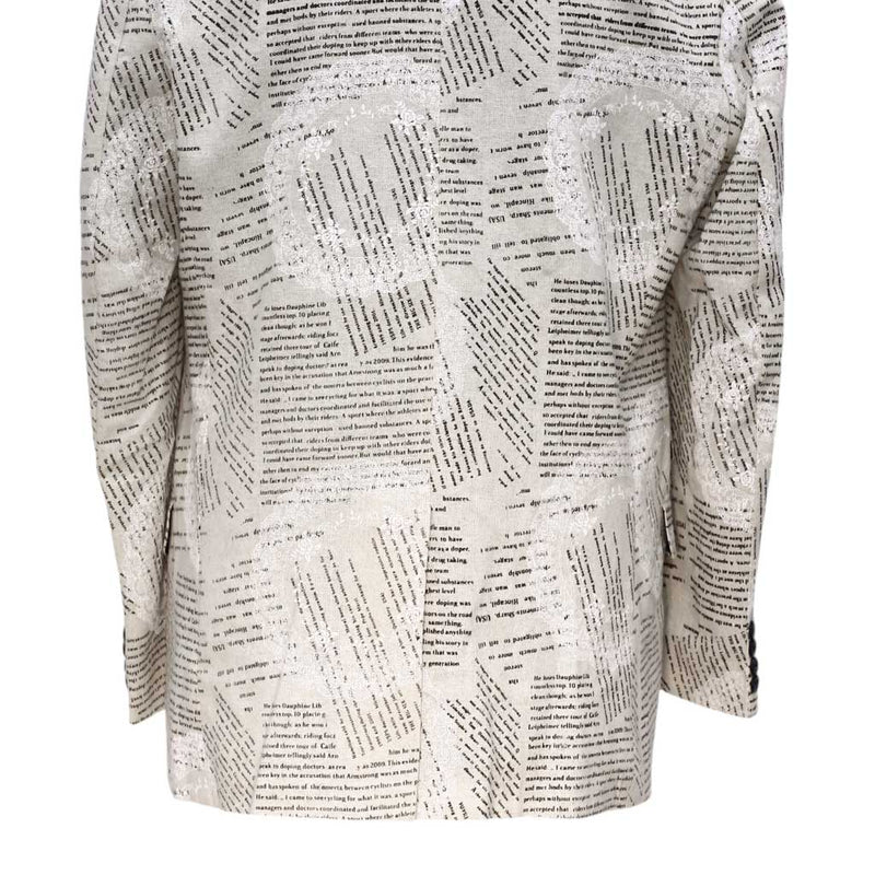 Mens Blazer Ivory Newpaper Print Cotton Formal Party Jacket Wedding Sport Coat 42R