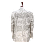 Mens Blazer Ivory Newpaper Print Cotton Formal Party Jacket Wedding Sport Coat 42R