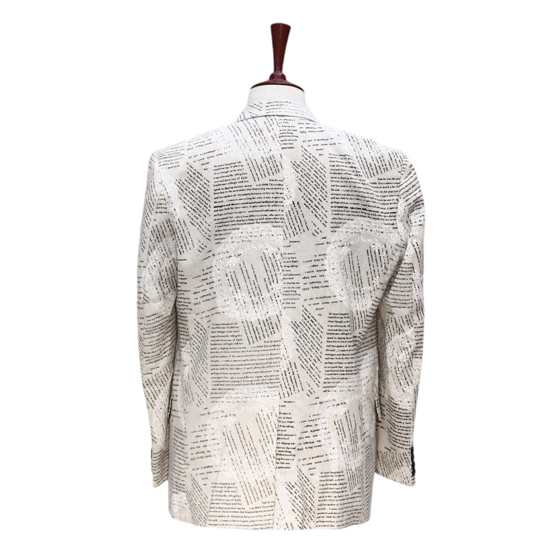 Mens Blazer Ivory Newpaper Print Cotton Formal Party Jacket Wedding Sport Coat 42R