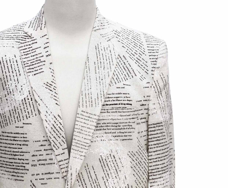 Mens Blazer Ivory Newpaper Print Cotton Formal Party Jacket Wedding Sport Coat 42R